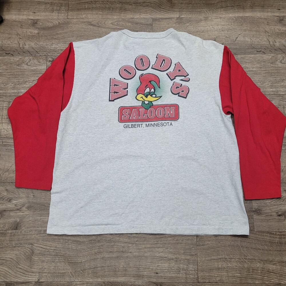 VTG Woody's Saloon Long Sleeve Henley Shirt Mens XL Gilbert MN Cotton Deluxe